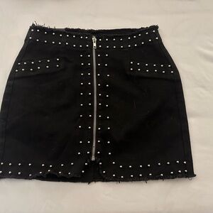 Black Studded Denim Skirt